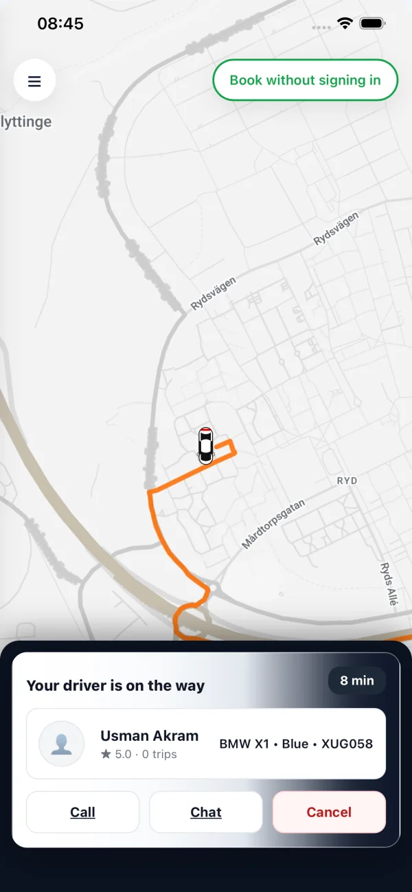 Taxi Point app showing the driver on the way to pickup
